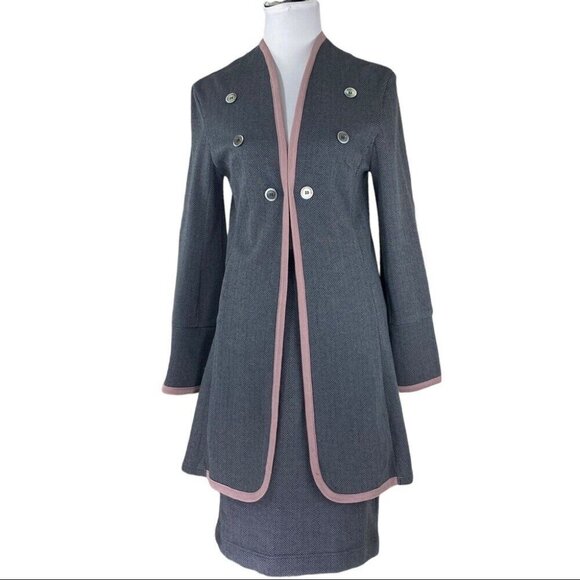 Jonano Women’s Gray Luxury Herringbone Modern Jacket and Skirt Suit‎ M/C38/W31 - Picture 1 of 10